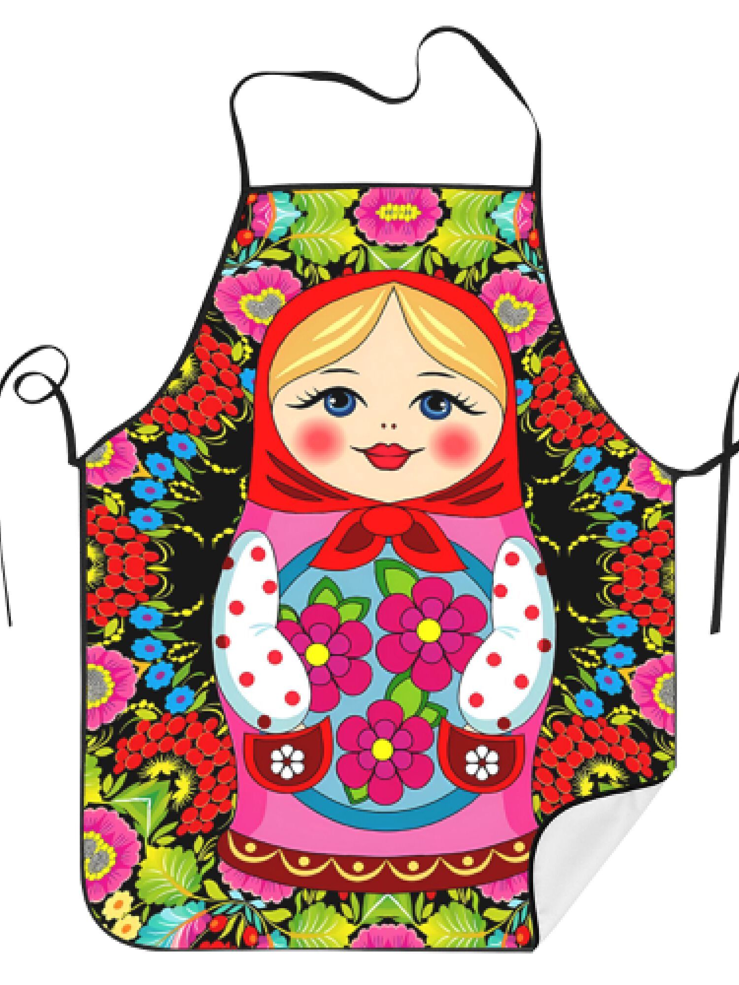 Home Cooking Cafe - 楽しいロシアのマトリョーシカ花柄レトロデザインエプロン1枚、ユニセックス、工芸、ベーキング、絵画、キッチンや家庭用掃除、家庭料理、シェフ、ウェイター、カフェ、バーベキューに最適なエプロン、21。 7× 28. 7インチ、家族や友人への完璧なホリデーギフトアイデア